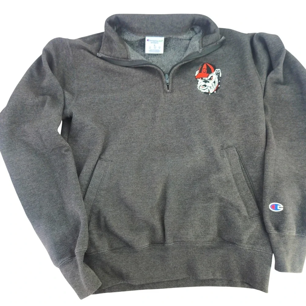 Champion Men's Gray University of Georgia Bulldogs 1/4 Zip Pullover Sweatshirt S